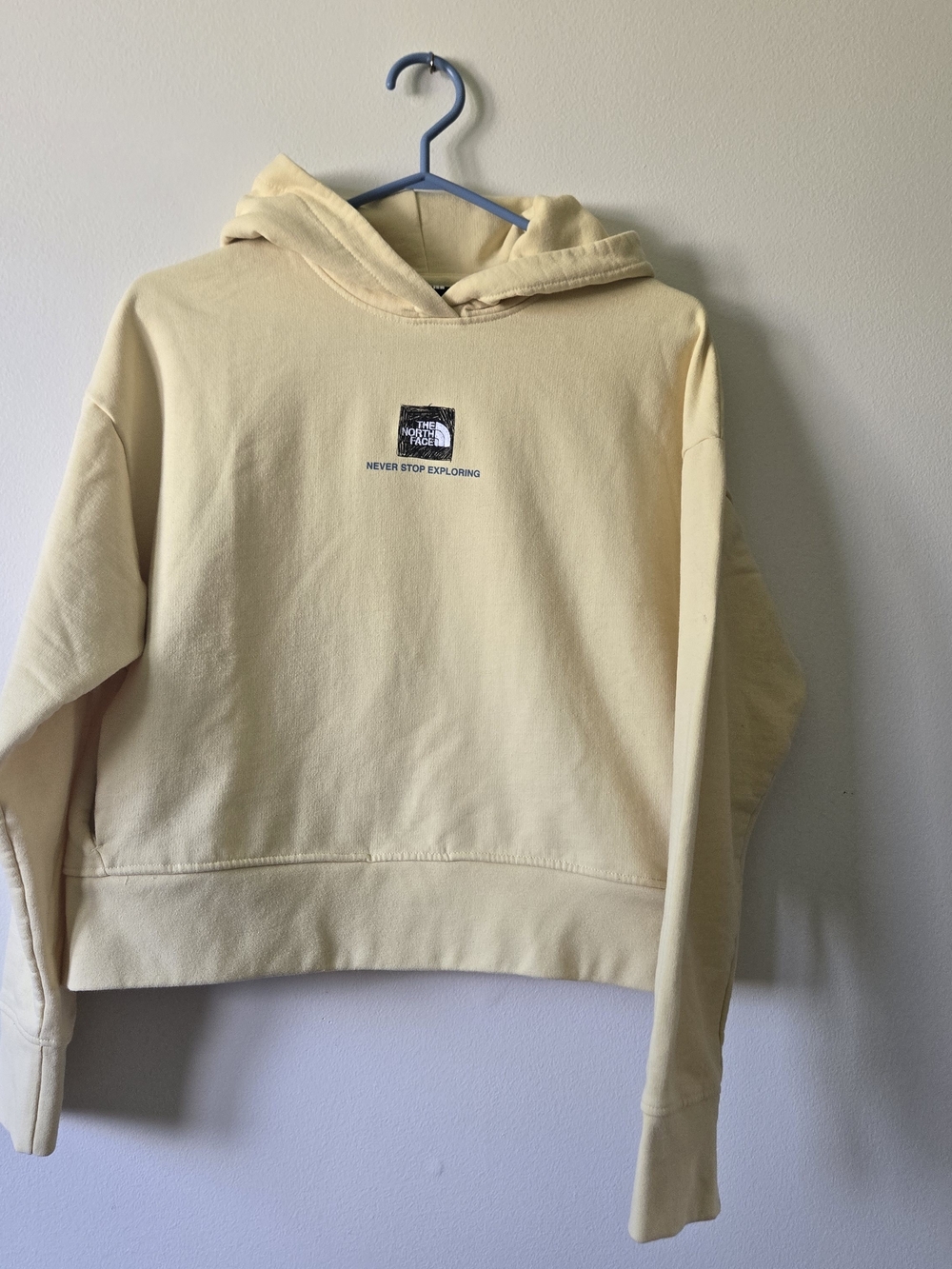 The North Face Yellow Graphic Back Print Hoodie Sweatshirt Womens Small S Fleece